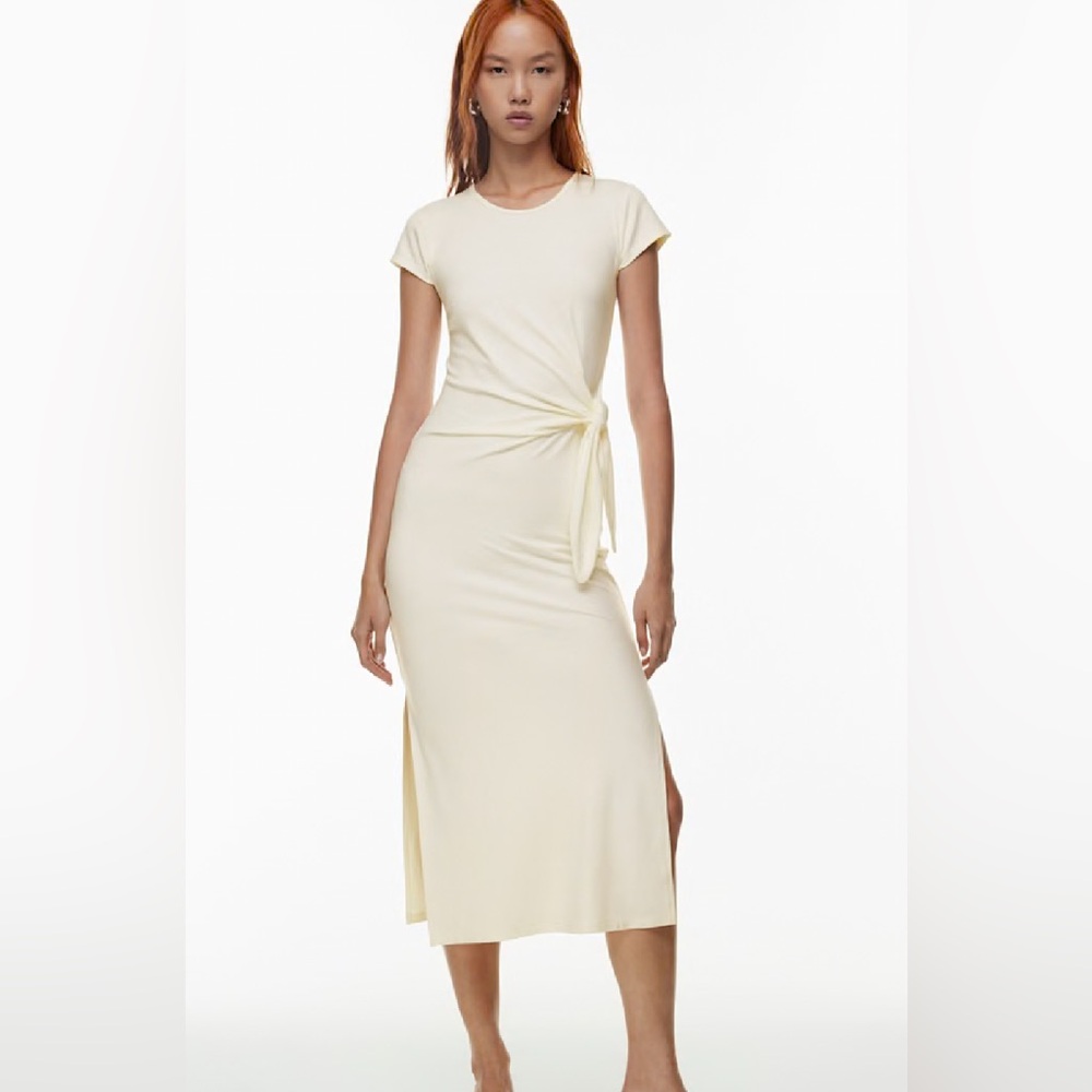 Aritzia Wilfred Ivory Maxi Dress Short Sleeve Crew Neck, Sz XS